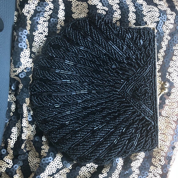 Vintage Handbags - Black Beaded Purse Clutch 20s Flapper Great Gatsby